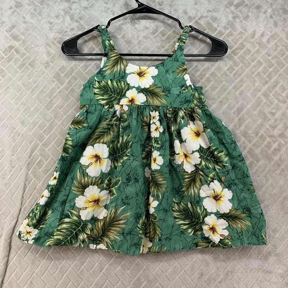 Ky's Girls 6 Tunic Tank Top Green Palm Print Floral Fit & Flare Hawaii Aloha